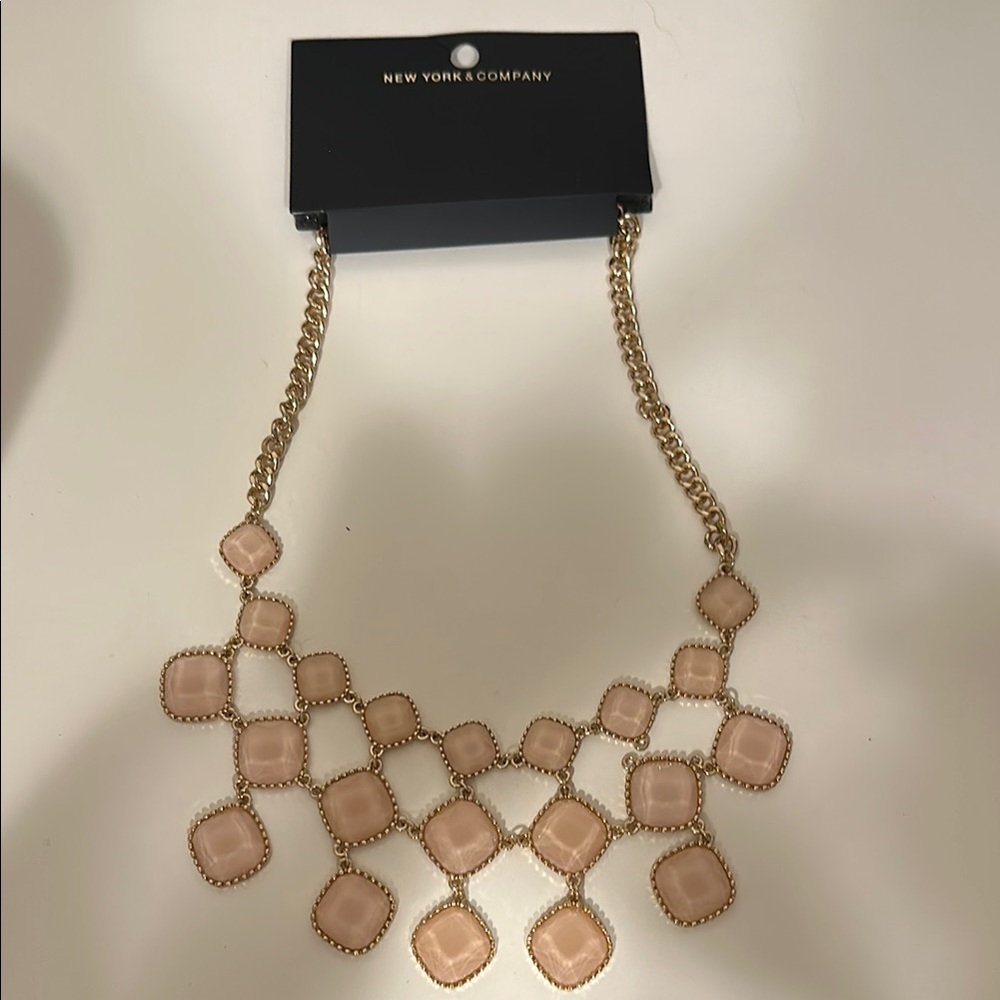 New York & Company Gold Necklace with Pink Accents